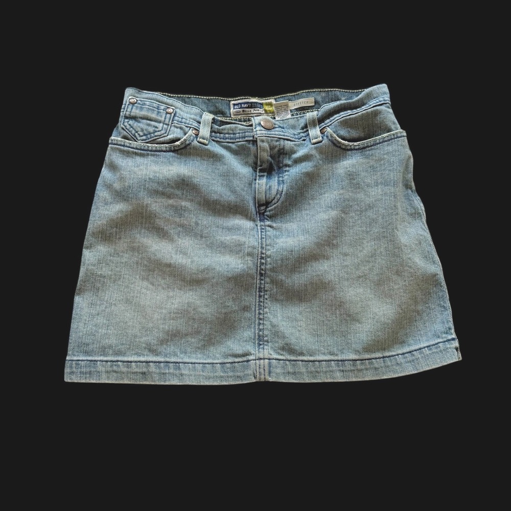 Y2K Old Navy Blue Jeans Low Waist Denim Mini Skirt Light Wash Stretch Size 4 Y2K